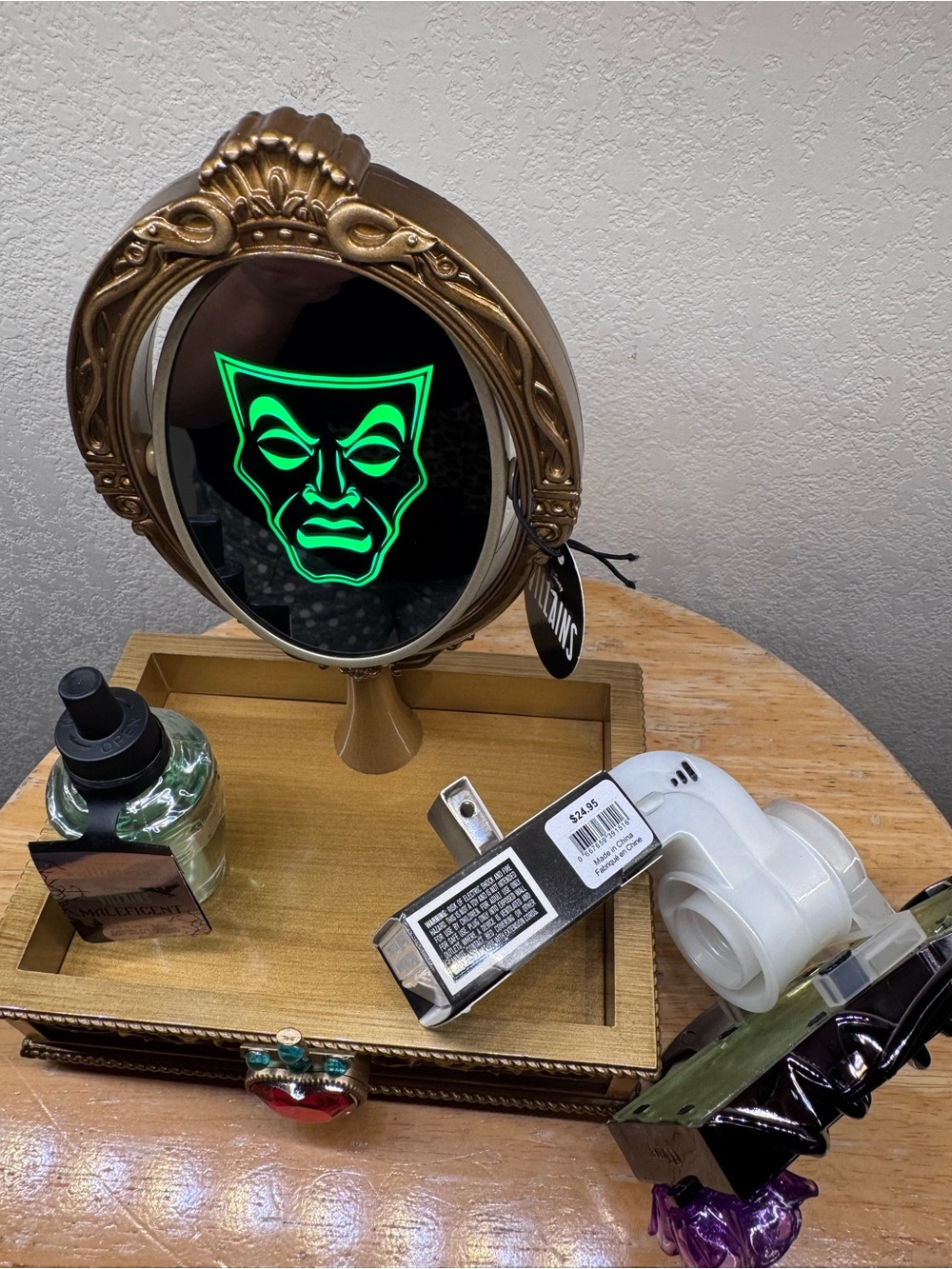 Disney Gold Decorative Vanity Mirror with Green LED Face Accent